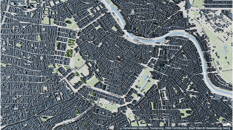 Wien-Karte Zentrum in 3D mit Schatten