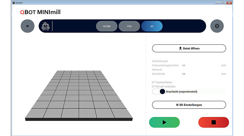 qBOT MINImill - 3D-Einstellung - Fräsvorlage