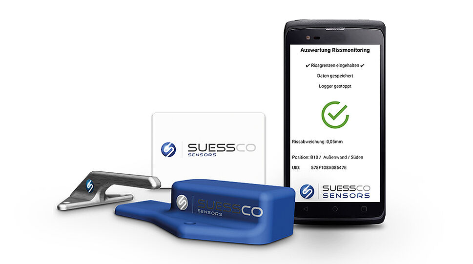 SuessCo Sensors - Produktfoto Sensor und App-Dastellung