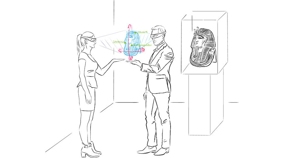HoloMuse - Zeichnung mit Darstellung Museumsbesucher mit Hologramm
