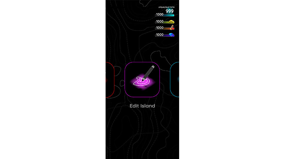 dunkler Smartphone-Screen mit "Edit Island"-Anzeige