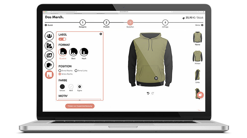 Das Mersh - Laptop-Screen mit Online-Konfigurator für einen Hoodie