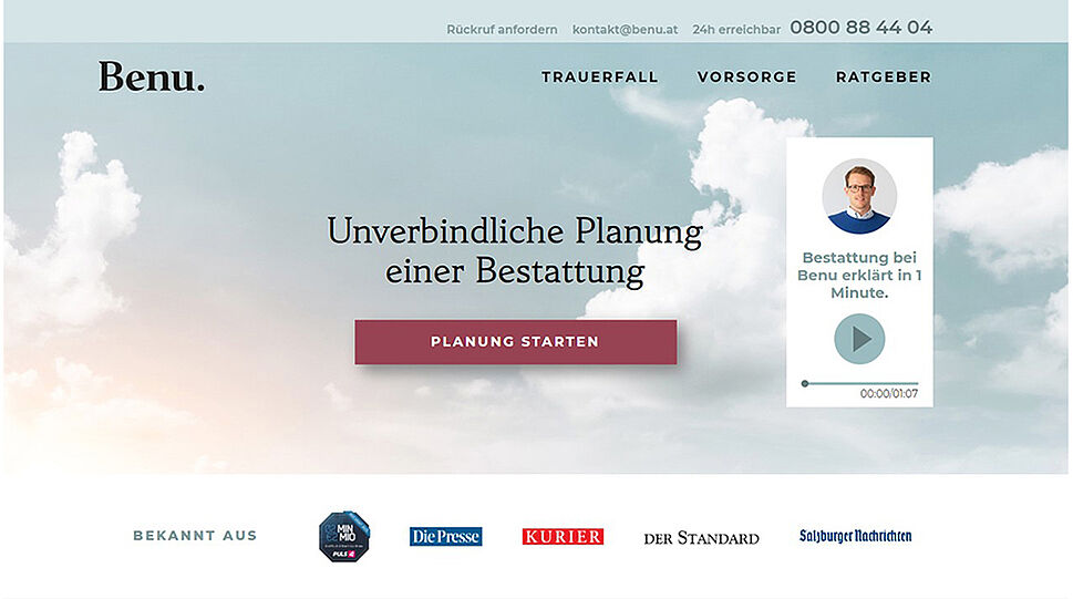 Startpage der Benu-Website