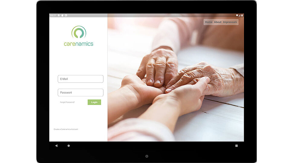 Carenamics - Tablet Startseite der App