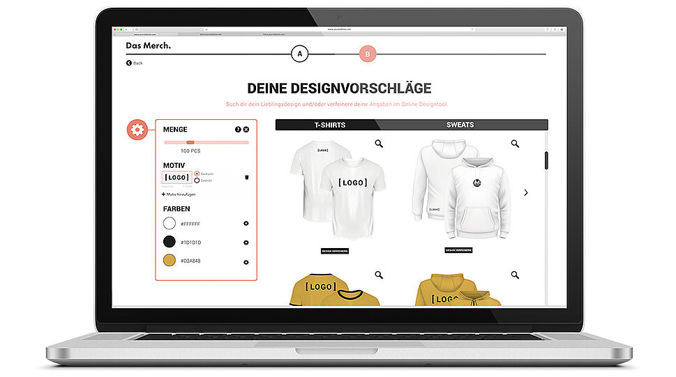 Das Mersh - Laptop-Screen mit Online-Konfigurator für Shirts und Sweats