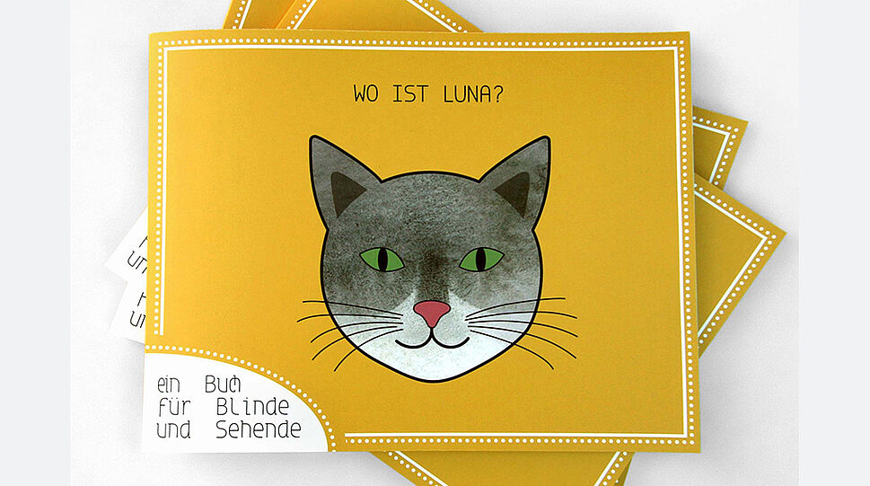LUCKY DOTS Kinderbuch-Cover mit Katzenkopf - Titel: Wo ist Luna?