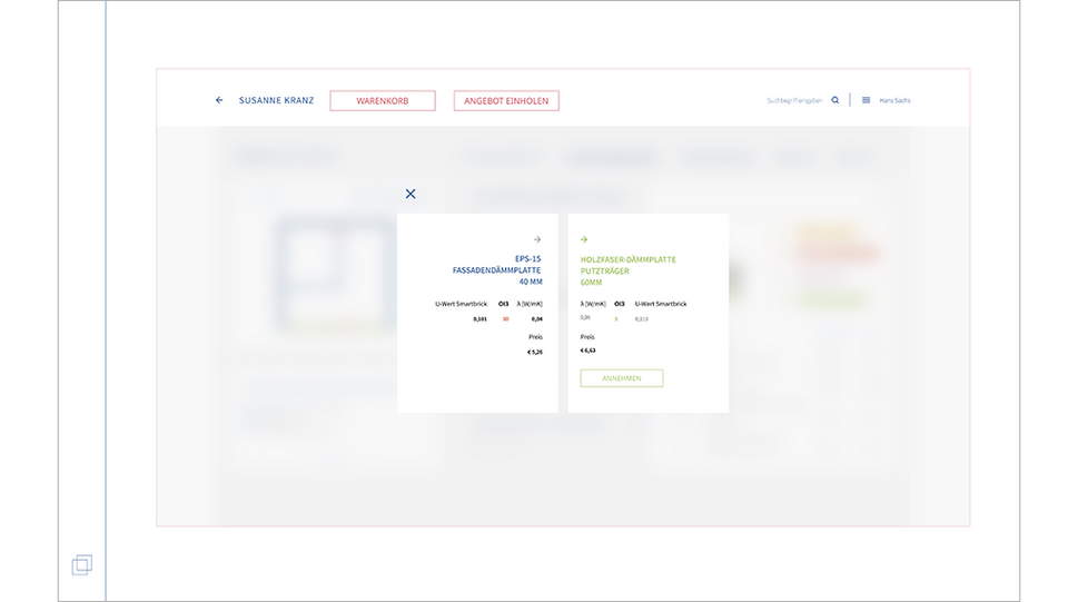  smartbricks-Screen mit Materialvorschlag und Preis