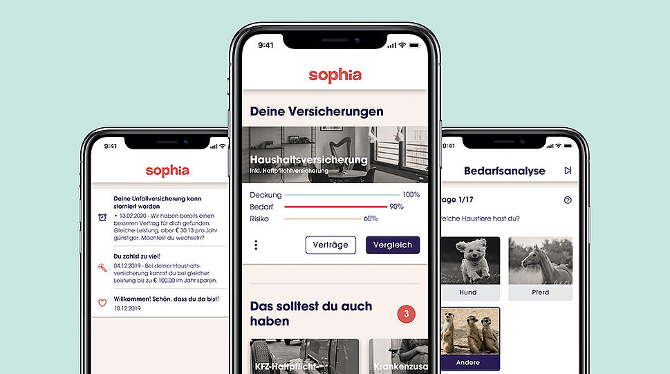 Smartphone-Displays mit SOPHIA-App