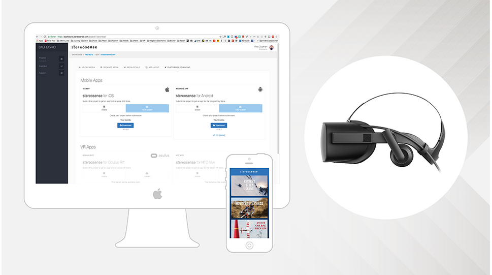stereosense - Screen mit CMS für Virtual Reality auf Computer und Smartphone